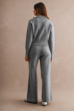 Zip Up Sweater Cardigan and Pants Set (Charcoal)
