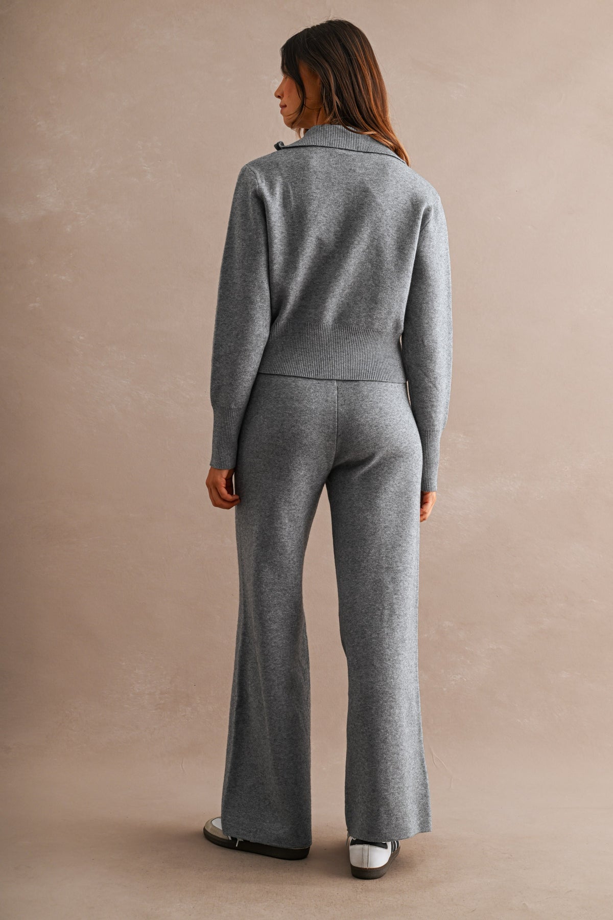 Zip Up Sweater Cardigan and Pants Set (Charcoal)