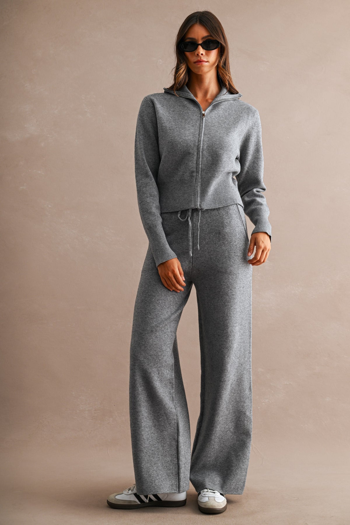 Zip Up Sweater Cardigan and Pants Set (Charcoal) Main image