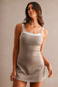 Scuba Adjustable Strap Layered Contrast Trim Romper (Mocha)