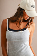 Scuba Adjustable Strap Layered Contrast Trim Romper (H Grey)