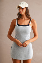 Scuba Adjustable Strap Layered Contrast Trim Romper (H Grey)