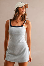 Scuba Adjustable Strap Layered Contrast Trim Romper (H Grey)