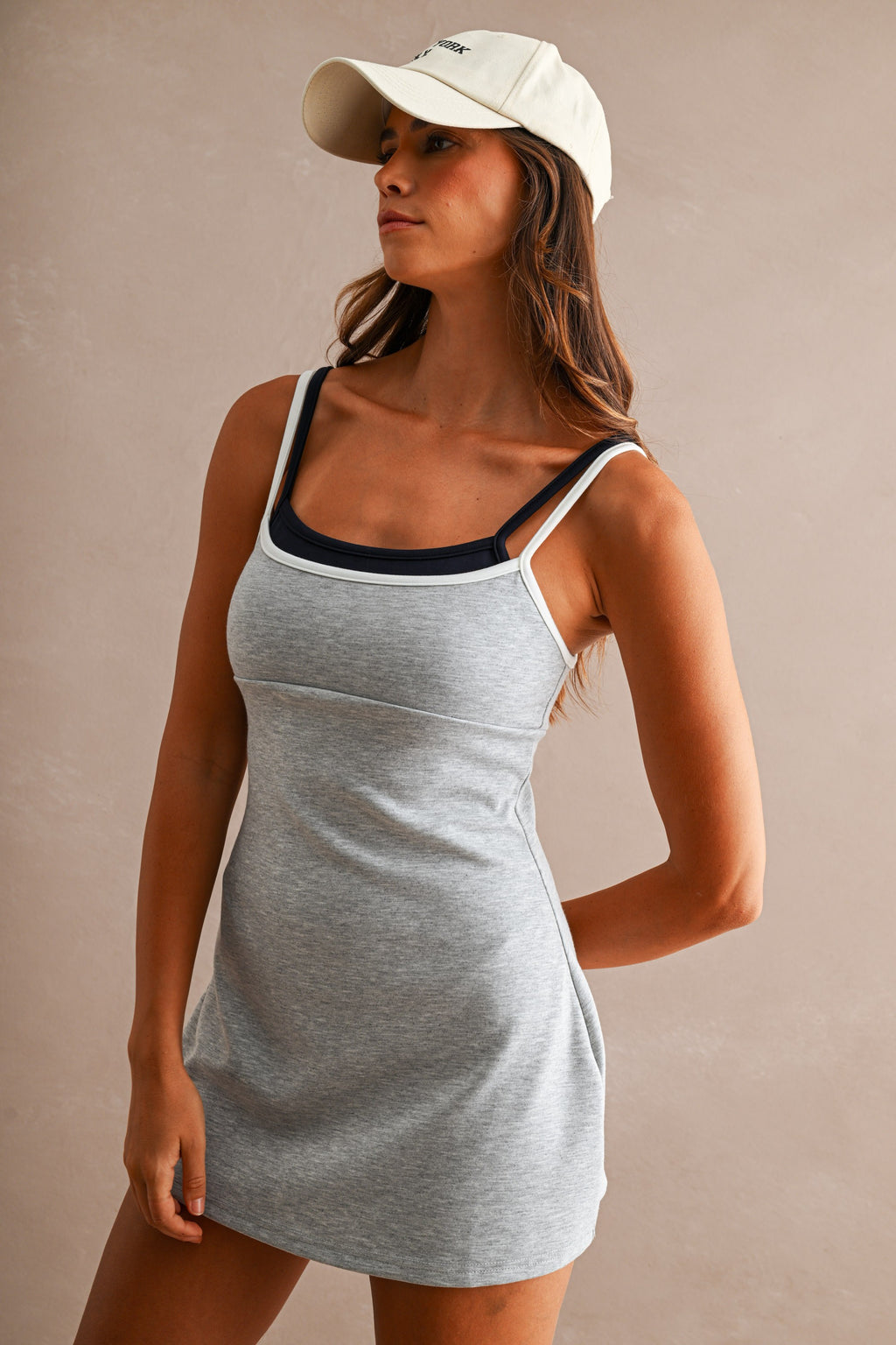 Scuba Adjustable Strap Layered Contrast Trim Romper (H Grey)