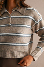 Stripe Collared Crop Sweater Top (Mocha)