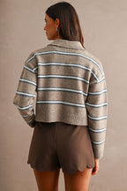 Stripe Collared Crop Sweater Top (Mocha)