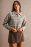 Stripe Collared Crop Sweater Top (Mocha)