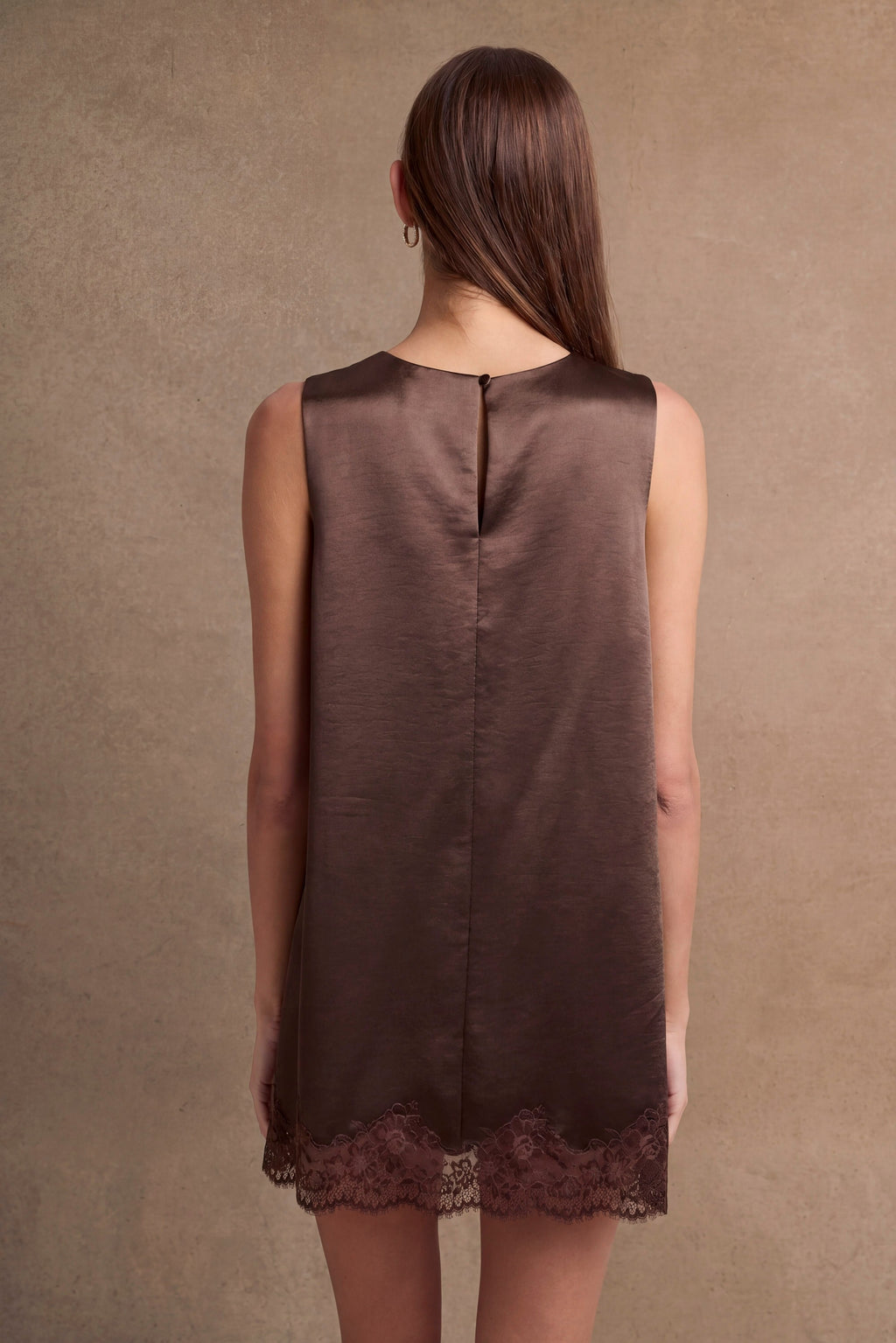 Satin Lace Trim Hem Mini Dress