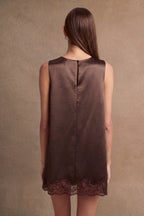 Satin Lace Trim Hem Mini Dress
