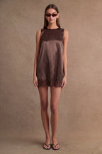 Satin Lace Trim Hem Mini Dress