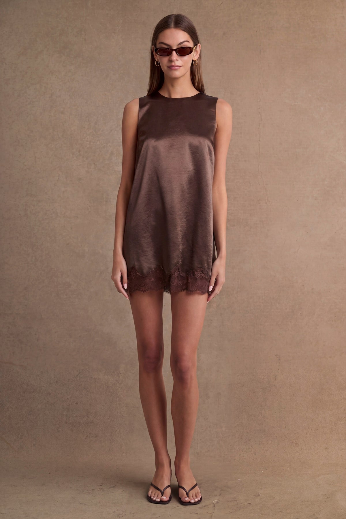 Satin Lace Trim Hem Mini Dress
