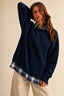 Long Sleeve Plaid Button Down Inner Layer Sweater (Navy)