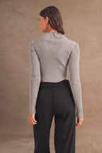 Long Sleeve Ribbed Mock Neck Crop Sweater Top (H Grey)