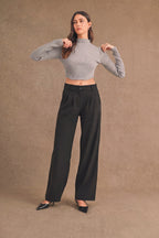 Long Sleeve Ribbed Mock Neck Crop Sweater Top (H Grey)