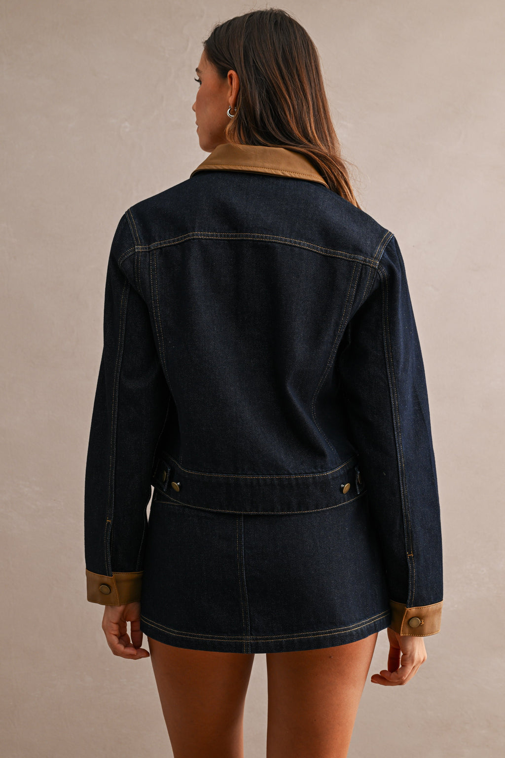 Denim Contrast Collar Jacket And Skort Set