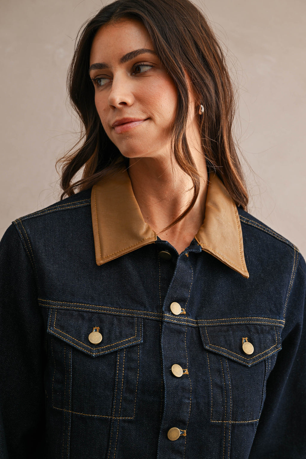 Denim Contrast Collar Jacket And Skort Set
