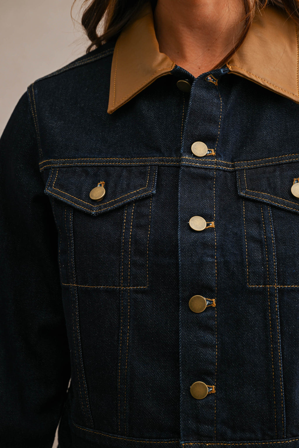Denim Contrast Collar Jacket And Skort Set