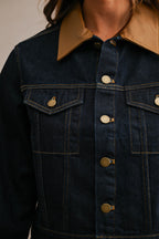 Denim Contrast Collar Jacket And Skort Set