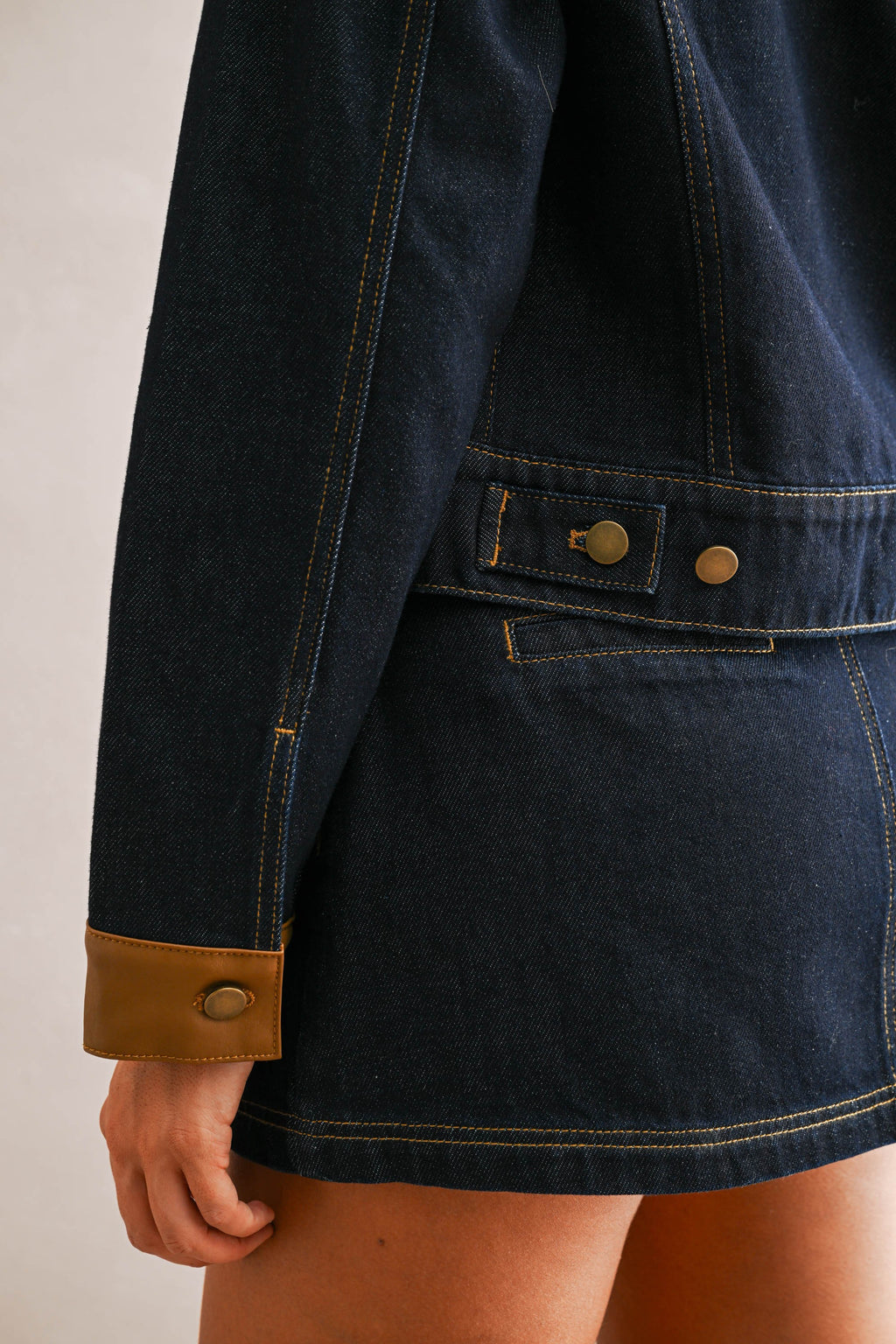Denim Contrast Collar Jacket And Skort Set