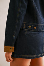 Denim Contrast Collar Jacket And Skort Set