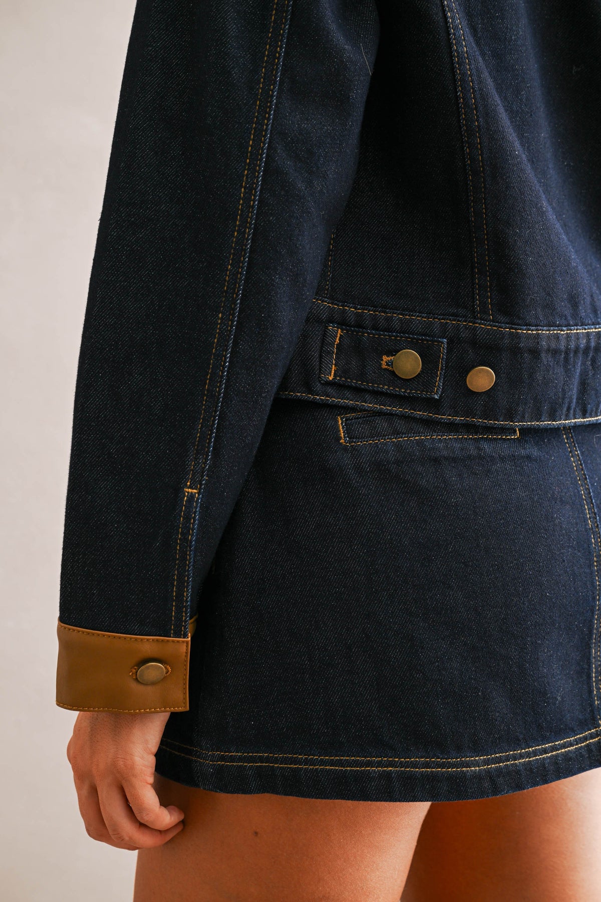 Denim Contrast Collar Jacket And Skort Set