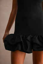Sleevelesss Fitted Bodice Solid Bubble Skirt Mini Dress