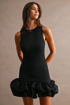 Sleevelesss Fitted Bodice Solid Bubble Skirt Mini Dress