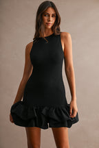 Sleevelesss Fitted Bodice Solid Bubble Skirt Mini Dress