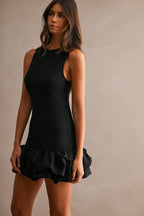 Sleevelesss Fitted Bodice Solid Bubble Skirt Mini Dress