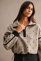 Polka Dot Sherpa Zip Pullover
