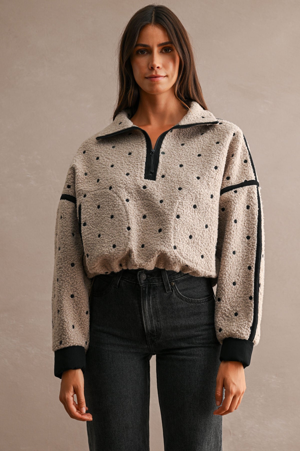Polka Dot Sherpa Zip Pullover