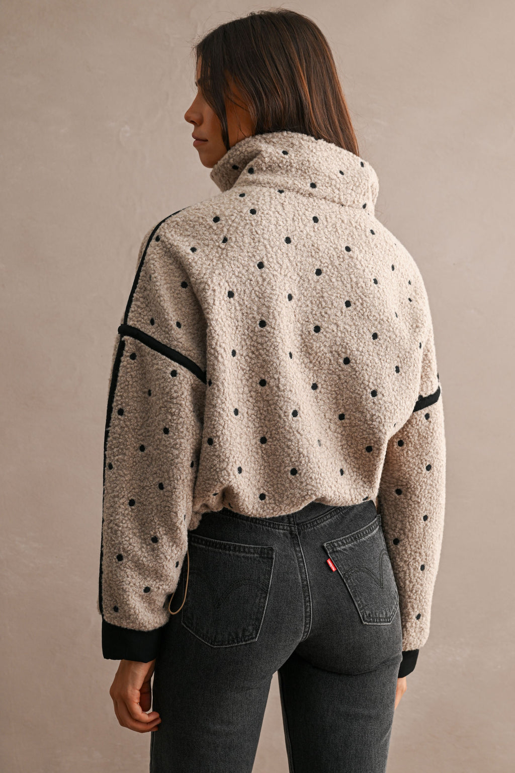 Polka Dot Sherpa Zip Pullover