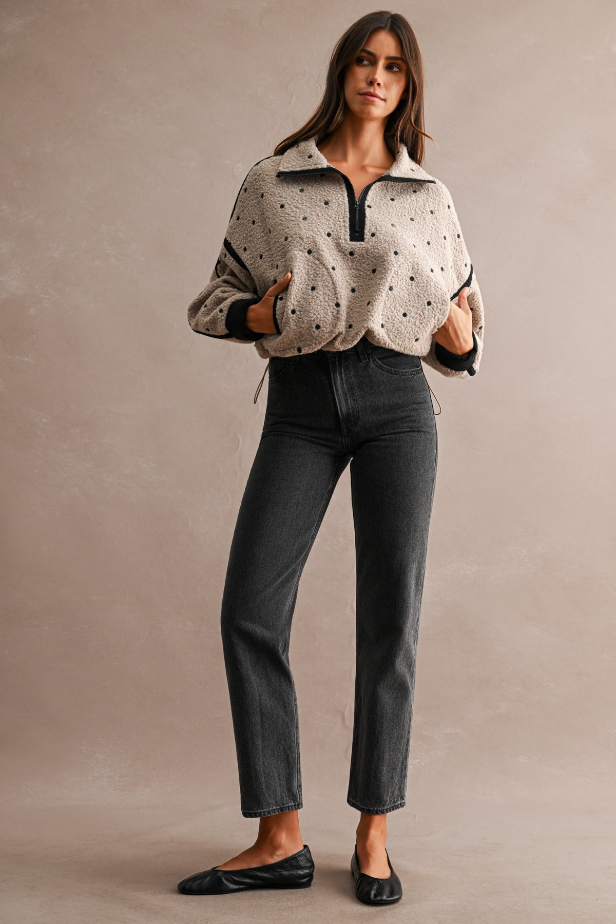 Polka Dot Sherpa Zip Pullover