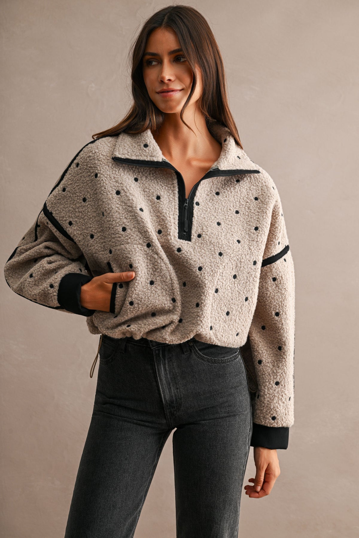 Polka Dot Sherpa Zip Pullover