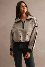 Polka Dot Sherpa Zip Pullover