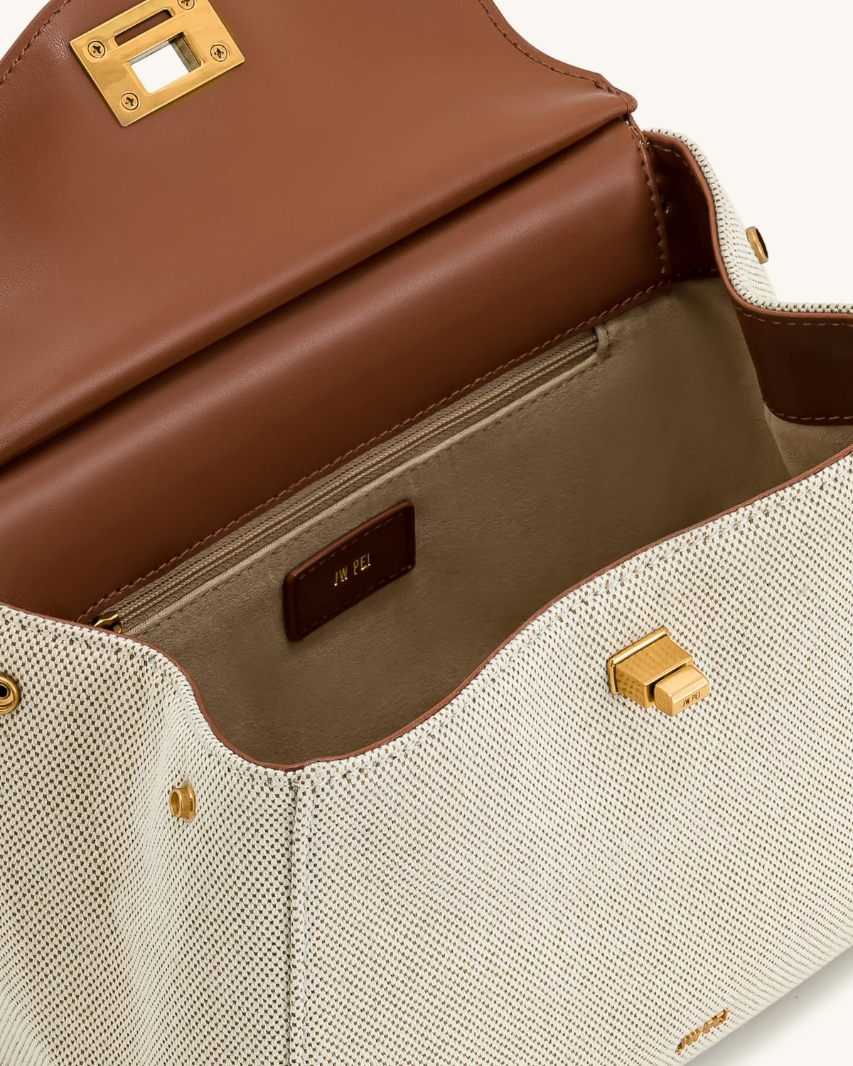 JW PEI Lucia Classic Top Handbag (Brown Canvas)