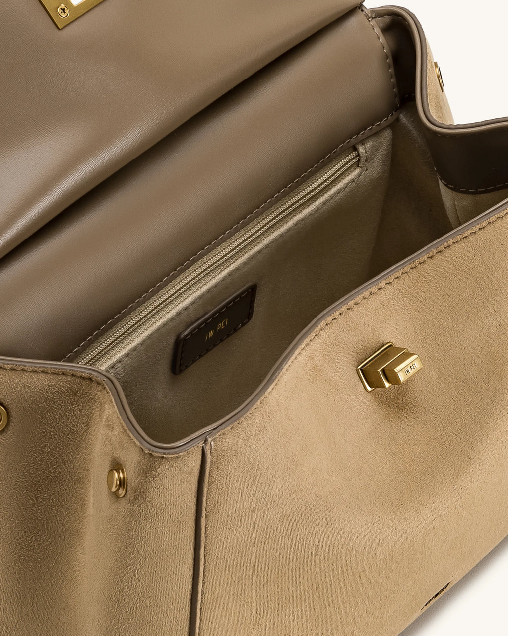 JW PEI Lucia Classic Faux Suede Top Handle Bag (Taupe)