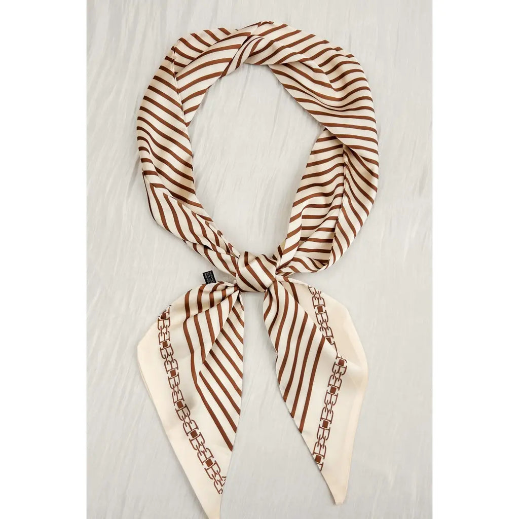 Striped Satin Silky Skinny Scarf (Cream)