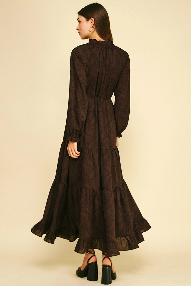 Paisley Print Tiered Maxi Dress
