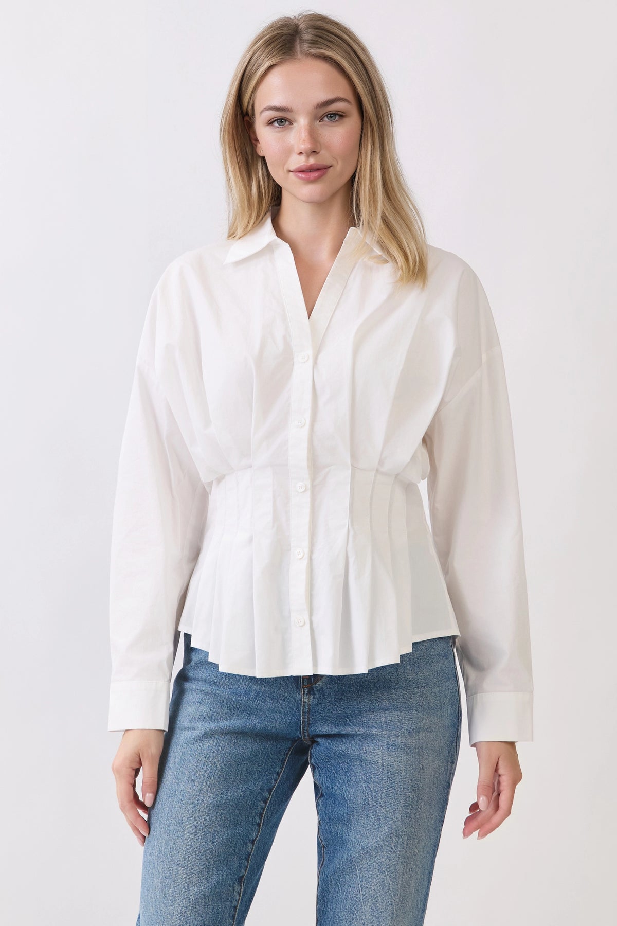 Pleaded Button Down Shirt