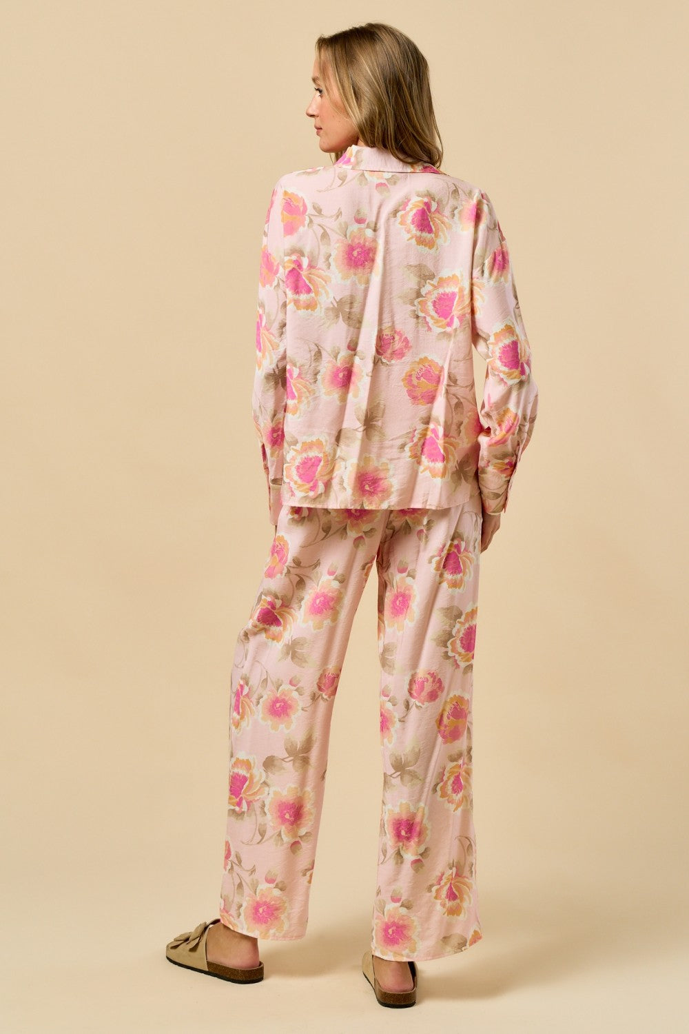Erika Floral Print Button Down Shirt Pant Set