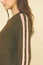 Striped Sleeve Knit Sweater (Brown/Pink)