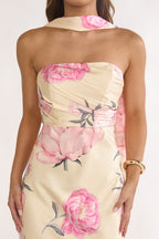 Strapless Floral Halter Maxi Dress