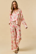 Erika Floral Print Button Down Shirt Pant Set