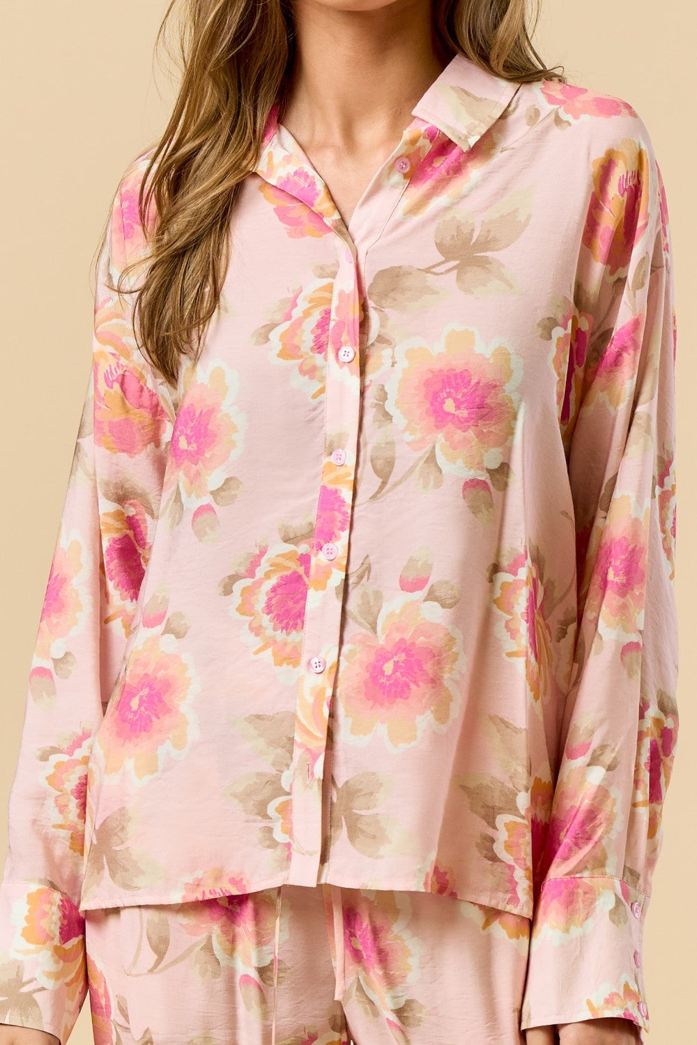 Erika Floral Print Button Down Shirt Pant Set