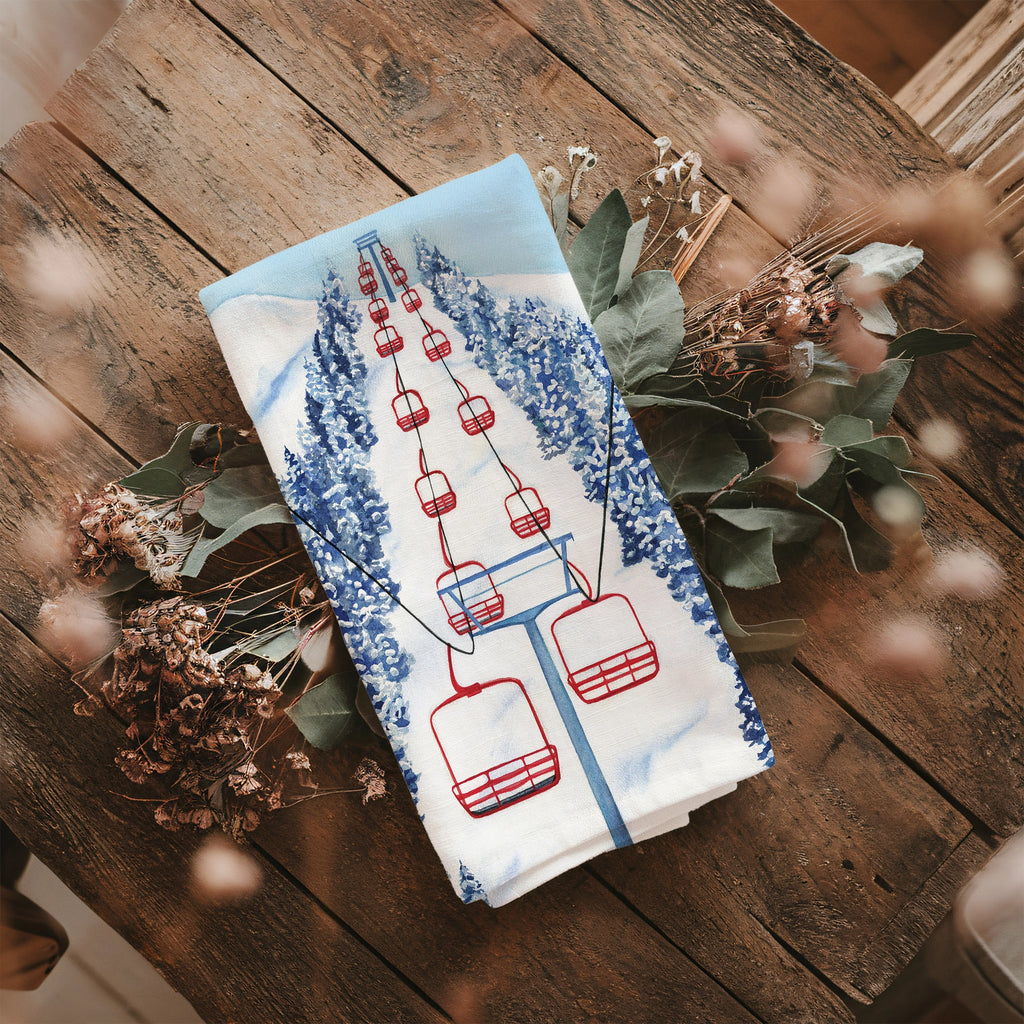 Ski Chairlift Tea Towel