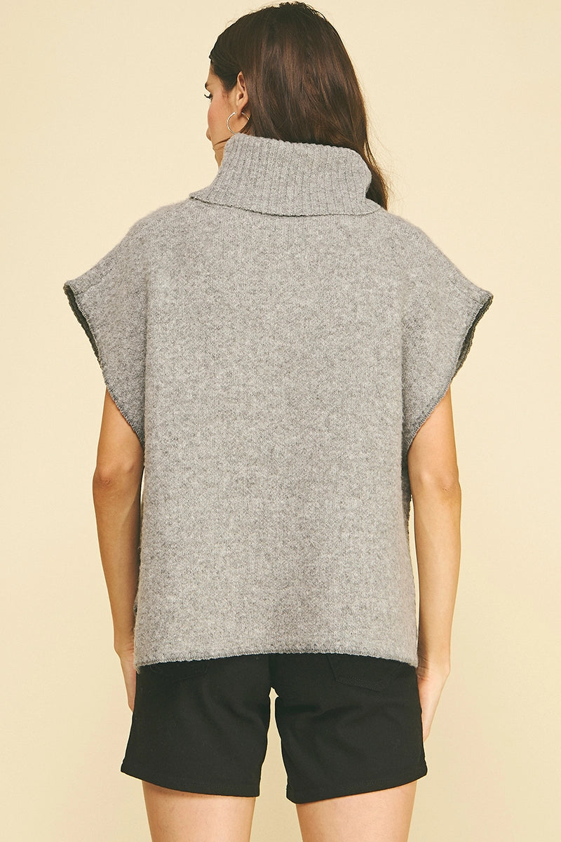 Turtleneck Knit Vest Poncho (Heather Grey)