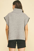 Turtleneck Knit Vest Poncho (Heather Grey)