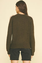 Striped Sleeve Knit Sweater (Brown/Pink)