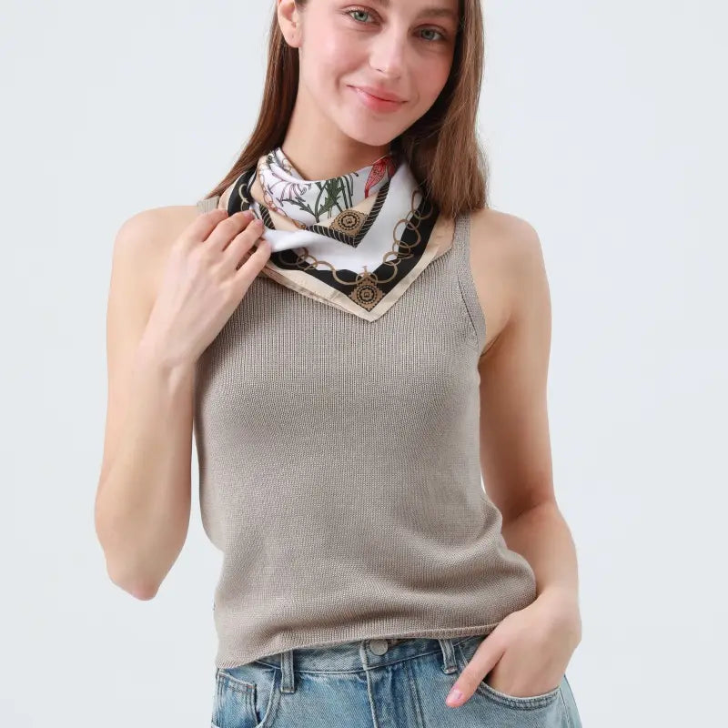 Faire Silky Vine Print Head Scarf: Lightweight Multi-Wear